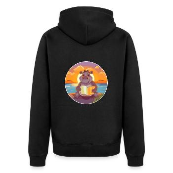 Nilpferd, niedlich, lustig, Cartoon, Kawaii, Buch, Strand - Unisex Premium Bio Zip Hoodie - Schwarz - Hinten - Nico (187cm)