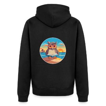 Eule Niedliche Lustige Karikatur Kawaii Buch Strand - Unisex Premium Bio Zip Hoodie - Schwarz - Hinten - Nico (187cm)