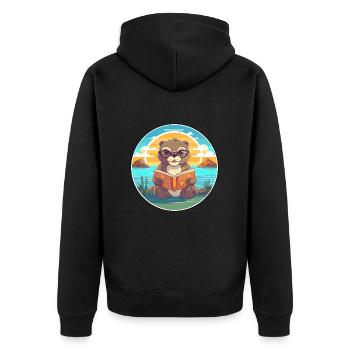 Otter Niedliche Lustige Karikatur Kawaii Buch Strand - Unisex Premium Bio Zip Hoodie - Schwarz - Hinten - Nico (187cm)