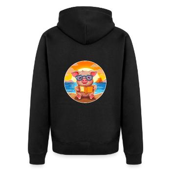 Cochon Mignon Drôle Dessin Animé Kawaii Livre Plage - Veste à capuche bio Premium Unisexe - noir - Dos - Nico (187cm)