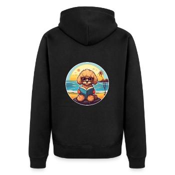 Pudel Niedlich Lustige Karikatur Kawaii Buch Strand - Unisex Premium Bio Zip Hoodie - Schwarz - Hinten - Nico (187cm)