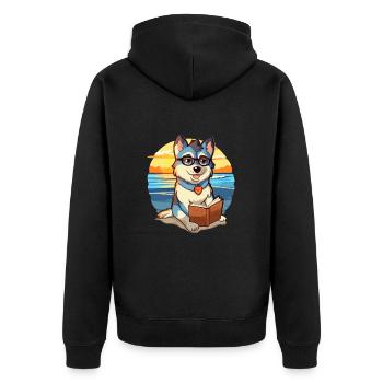 Husky Chien Mignon Drôle Dessin Animé Kawaii Livre Plage - Veste à capuche bio Premium Unisexe - noir - Dos - Nico (187cm)