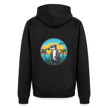 Blaireau Aquarelle Dessin Animé Kawaii Clipart Animal - Veste à capuche bio Premium Unisexe - noir - Dos - Nico (187cm)