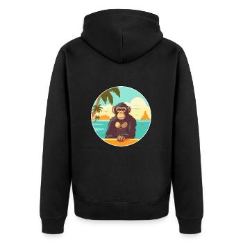 Chimpanzé aquarelle dessin animé Kawaii Clipart animal de compagnie - Veste à capuche bio Premium Unisexe - noir - Dos - Nico (187cm)