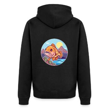 Poisson Aquarelle Dessin Animé Kawaii Clipart Animal - Veste à capuche bio Premium Unisexe - noir - Dos - Nico (187cm)