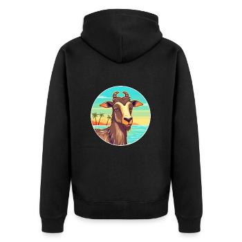 Ziege Aquarell Cartoon Kawaii Clipart Tier - Unisex Premium Bio Zip Hoodie - Schwarz - Hinten - Nico (187cm)