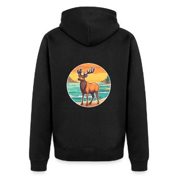 Elch Aquarell Cartoon Kawaii Clipart Tier - Unisex Premium Bio Zip Hoodie - Schwarz - Hinten - Nico (187cm)