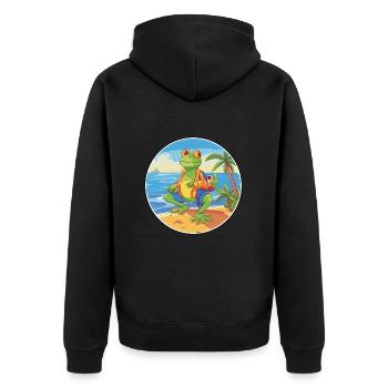 Frosch Aquarell Cartoon Kawaii Clipart Tier - Unisex Premium Bio Zip Hoodie - Schwarz - Hinten - Nico (187cm)