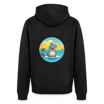Nilpferd Aquarell Cartoon Kawaii Clipart Tier - Unisex Premium Bio Zip Hoodie - Schwarz - Hinten - Nico (187cm)
