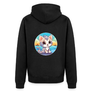 Chaton aquarelle dessin animé Kawaii Clipart Animal - Veste à capuche bio Premium Unisexe - noir - Dos - Nico (187cm)