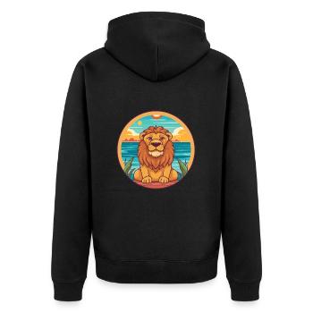 Lion aquarelle dessin animé Kawaii Clipart Animal - Veste à capuche bio Premium Unisexe - noir - Dos - Nico (187cm)