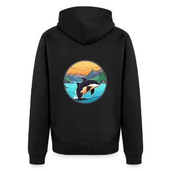 Orca Watercolor Cartoon Kawaii Clipart Animal - Unisex Premium Organic Zip Hoodie - black - Back - Nico (187cm)