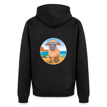 Schaf Aquarell Cartoon Kawaii Clipart Tier - Unisex Premium Bio Zip Hoodie - Schwarz - Hinten - Nico (187cm)