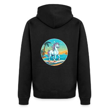 Einhorn Aquarell Cartoon Kawaii Clipart Tier - Unisex Premium Bio Zip Hoodie - Schwarz - Hinten - Nico (187cm)