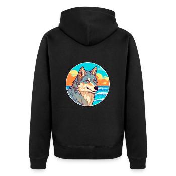 Wolf Aquarell Cartoon Kawaii Clipart Tier - Unisex Premium Bio Zip Hoodie - Schwarz - Hinten - Nico (187cm)
