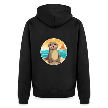 Siegel Aquarell Karikatur Kawaii Clipart Tier - Unisex Premium Bio Zip Hoodie - Schwarz - Hinten - Nico (187cm)