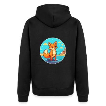 Fuchs Aquarell Cartoon Kawaii Clipart Tier - Unisex Premium Bio Zip Hoodie - Schwarz - Hinten - Nico (187cm)