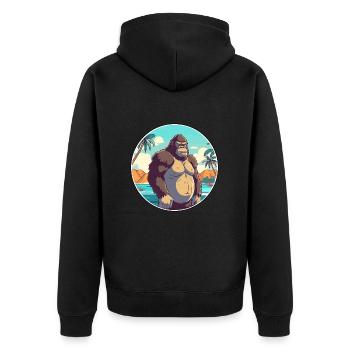 Gorilla Aquarell Cartoon Kawaii Clipart Tier - Unisex Premium Bio Zip Hoodie - Schwarz - Hinten - Nico (187cm)