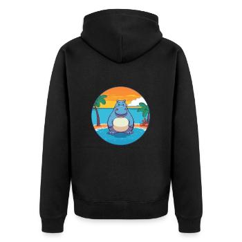 Nilpferd Aquarell Cartoon Kawaii Clipart Tier - Unisex Premium Bio Zip Hoodie - Schwarz - Hinten - Nico (187cm)