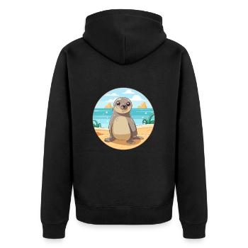 Siegel Aquarell Karikatur Kawaii Clipart Tier - Unisex Premium Bio Zip Hoodie - Schwarz - Hinten - Nico (187cm)
