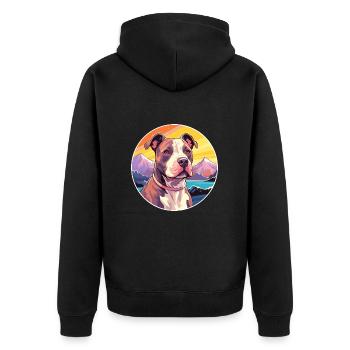 American Pitbull Terrier Dog Breed Cartoon Kawaii - Unisex Premium Organic Zip Hoodie - black - Back - Nico (187cm)