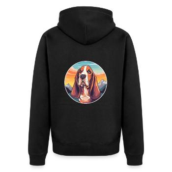 Basset Hund Hund Rasse Cartoon Kawaii Aquarell - Unisex Premium Bio Zip Hoodie - Schwarz - Hinten - Nico (187cm)