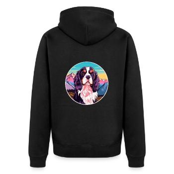 Alpine Spaniel Dog Breed Cartoon Kawaii Watercolor - Unisex Premium Organic Zip Hoodie - black - Back - Nico (187cm)