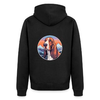 Basset Bleu de Gascogne Hunderasse Cartoon Kawaii W - Unisex Premium Bio Zip Hoodie - Schwarz - Hinten - Nico (187cm)