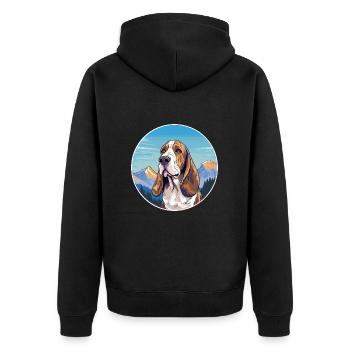 Blue Gascony Basset Dog Breed Cartoon Kawaii Water - Unisex Premium Organic Zip Hoodie - black - Back - Nico (187cm)