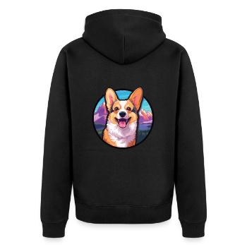 Corgi chien race dessin animé Kawaii aquarelle - Veste à capuche bio Premium Unisexe - noir - Dos - Nico (187cm)