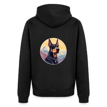 Doberman chien race dessin animé Kawaii aquarelle - Veste à capuche bio Premium Unisexe - noir - Dos - Nico (187cm)