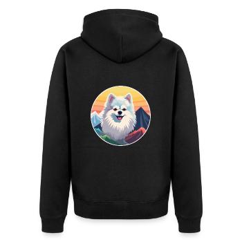 Deutsche Spitz Hunderasse Karikatur Kawaii Aquarell - Unisex Premium Bio Zip Hoodie - Schwarz - Hinten - Nico (187cm)