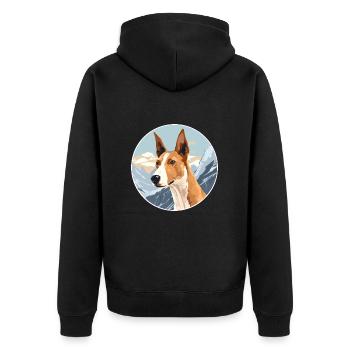 Ibizan Hound Dog Breed Cartoon Kawaii Watercolor - Unisex Premium Organic Zip Hoodie - black - Back - Nico (187cm)