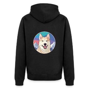 Jindo Hunderasse Karikatur Kawaii Aquarell - Unisex Premium Bio Zip Hoodie - Schwarz - Hinten - Nico (187cm)