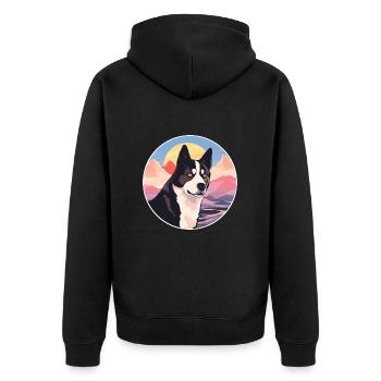 Karelian Bear Dog Breed Cartoon Kawaii Watercolor - Unisex Premium Organic Zip Hoodie - black - Back - Nico (187cm)