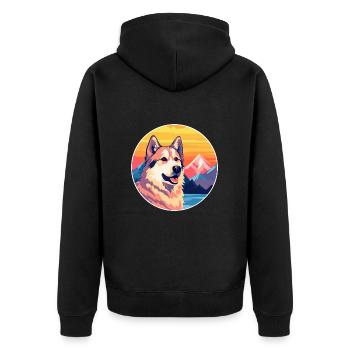 Indische Pariah-Hunderasse Karikatur Kawaii Aquarell - Unisex Premium Bio Zip Hoodie - Schwarz - Hinten - Nico (187cm)