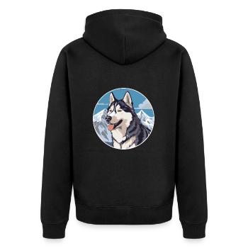 Husky chien race dessin animé Kawaii aquarelle - Veste à capuche bio Premium Unisexe - noir - Dos - Nico (187cm)