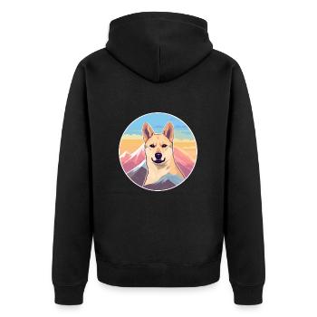 Korean Jindo Dog Breed Cartoon Kawaii Watercolor - Unisex Premium Organic Zip Hoodie - black - Back - Nico (187cm)