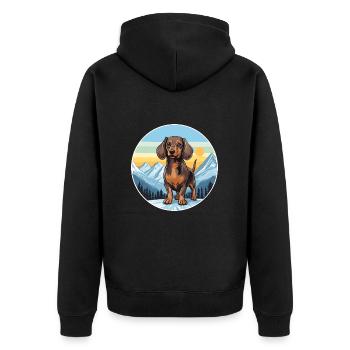 Miniatur Dackel Hunderasse Cartoon Kawaii Wasser - Unisex Premium Bio Zip Hoodie - Schwarz - Hinten - Nico (187cm)