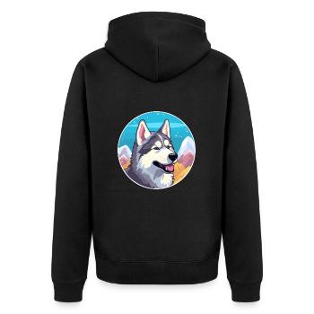 Northern Inuit Dog Breed Cartoon Kawaii Watercolor - Unisex Premium Organic Zip Hoodie - black - Back - Nico (187cm)
