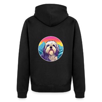 Lhasa Apso Hunderasse Cartoon Kawaii Aquarell - Unisex Premium Bio Zip Hoodie - Schwarz - Hinten - Nico (187cm)