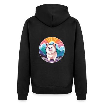 Pommern Deutscher Spitz Hunderasse Karikatur Kawaii W - Unisex Premium Bio Zip Hoodie - Schwarz - Hinten - Nico (187cm)