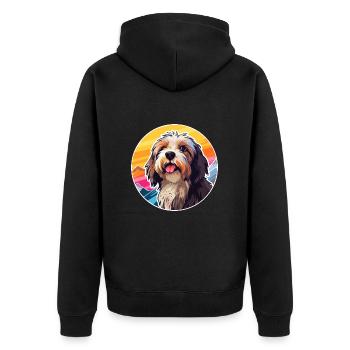 Tibet Terrier Hunderasse Karikatur Kawaii Watercolo - Unisex Premium Bio Zip Hoodie - Schwarz - Hinten - Nico (187cm)