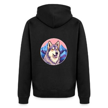 Tamaskan Dog Breed Cartoon Kawaii Watercolor - Unisex Premium Organic Zip Hoodie - black - Back - Nico (187cm)