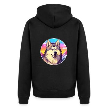 Alaska Malamute Hunderasse Cartoon Kawaii Watercol - Unisex Premium Bio Zip Hoodie - Schwarz - Hinten - Nico (187cm)