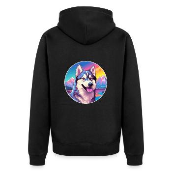 Alaskan Husky Dog Breed Cartoon Kawaii Watercolor - Unisex Premium Organic Zip Hoodie - black - Back - Nico (187cm)