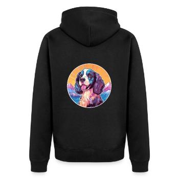 Alpine Spaniel Dog Breed Cartoon Kawaii Watercolor - Unisex Premium Organic Zip Hoodie - black - Back - Nico (187cm)