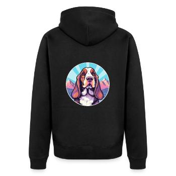 Basset Bleu de Gascogne Hunderasse Cartoon Kawaii W - Unisex Premium Bio Zip Hoodie - Schwarz - Hinten - Nico (187cm)