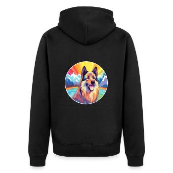 Belgische Tervuren-Hunderasse Karikatur Kawaii Watercol - Unisex Premium Bio Zip Hoodie - Schwarz - Hinten - Nico (187cm)