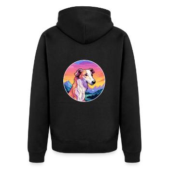 Borzoi Dog Breed Cartoon Kawaii Watercolor - Unisex Premium Organic Zip Hoodie - black - Back - Nico (187cm)